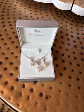 Macy's Sterling Silver Pearl Necklace and Earrings Set - White Pearls